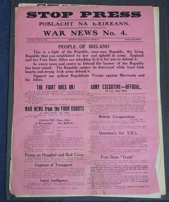 Six copies of Stop Press, Poblacht Na h-Eireann, 19.5in x 15in.